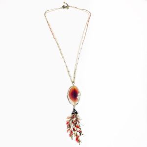 Sequin-NYC Statement Agate Bead Tassels Necklace